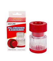Acu-Life Pill Crusher and Grinder | Crushes Pills, Vitamins, Tablets | Stainless Steel Blade | Includes Storage Container | Transparent/Red