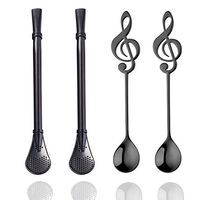 Yerba Mate Bombilla Drinking Filter Straws Set,2 Pcs Stainless Steel Straws Straw Loose Leaf Tea Infuser with 2 Pcs Music Spoons, Filter Stirring Straws