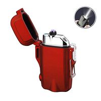 Dual Arc Lighter Rechargeable Waterproof Flameless Windproof USB Plasma Mini Double Electric Lighter with Flashlight Double for Survival Cigar Candle Cigarette Pipe(Red)