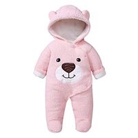 residentD 🌷🌷Winter Newborn Romper Long Sleeve Baby Girls Infant Jumpsuit Fashion Cartoon Bear Thick Warm Hoodies Pajamas Toddler Boys Clothing 0-12M (Age:0-3 Months, Pink)