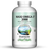 Maxi-Health Fish Oil Omega 3– 2000 mg - Natural Source of DHA/EPA Fatty Acids – Healthy Blood Pressure, Heart and Immune Support - 200 Vegetarian Softgel Capsules – Kosher Supplement
