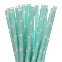Light Blue with White Star Paper Straws (100)