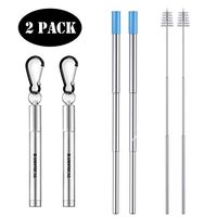 Reusable Telescopic Silicone Metal Straws - Hamonical 2 Pack [Upgraded] Stainless Steel Straws Portable with Carabiner/Case/Cleaning Brush for Travel, Home,Office