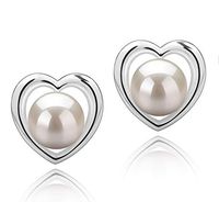 Kimberly-Heart White 8-9mm AAAA Quality Freshwater 925 Sterling Silver Cultured Pearl Earring Pair
