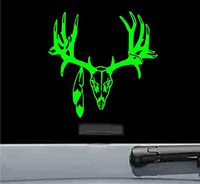 JS Artworks Deer Skull with Feather Vinyl Decal Sticker (Lime Green)