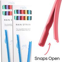 Rain Straw - Easy Clean Reusable Drinking Straws That Snap Open for Easy Cleaning - No Cleaning Brush or Cleaner Needed - Eco Friendly BPA Free 10.5" Long Plastic Straws for Tumbler - 10 Pack
