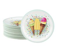 Disposable Plates - 80-Count Paper Plates, Ice Cream Party Supplies for Appetizer, Lunch, Dinner, and Dessert, Kids Birthdays, 9 x 9 Inches