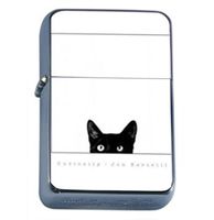 Black Cat Curiosity Very Cute Windproof Refillable Flip Top Oil Lighter with Tin Gift Box D-024