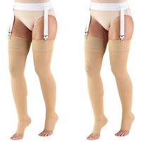 Truform Compression 20-30 mmHg Thigh High Open Toe Stockings Beige, Large, 2 Count