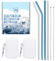 HappyTurtle Reusable Straws with Case - 4 silicone straws with case & keychain - Various collapsible straw, straw cleaning brush. Best reusable straw. Eco friendly, straws drinking reusable for kids