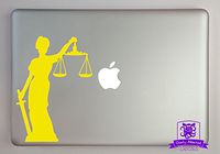 Overly Attached Decals Lady Justice Vinyl Decal Sized to Fit A 15" Laptop - Yellow