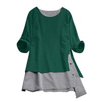 Meikosks Womens Plus Size Blouses Splice Linen Tops Button Lattice Loose T Shirt Oversized Tunic Green