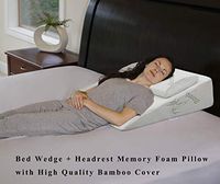 InteVision Foam Bed Wedge Pillow (26" x 25" x 7.5") Headrest Pillow in ONE Package - 2" Memory Foam Top - Removable Bamboo Cover - Helps Relief from Acid Reflux, Post Surgery, Snoring