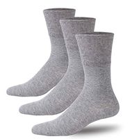 Forcool Diabetic Socks for Men Women, Seamless Toe Non Binding Top Wide Mid Calf Crew Cushioned Edema Cotton Socks for Sensitive Swollen Feet and Legs, 3 Pairs Gray Large
