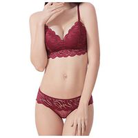 Gocheaper Woman No Trace Fashionable Bra Set Comfortable Ventilation Sexy Lace Underwear(Wine,85B)