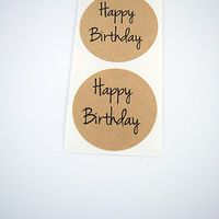 Happy Birthday Stickers, Rustic Kraft Brown Round Labels and Seals for Birthday Party Decoration, Cupcake Toppers, by Once Upon Supplies, 1.5 Inches, 60 Stickers
