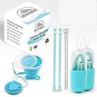 Enlovement 2x Silicone Reusable Collapsible Straw and a Silicone Collapsible Cup | Includes 2x Cleaning Brushes, 2x Carrying Cases | Foldable | Portable | Eco friendly | Travel | Camping | Hiking