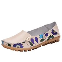 Shusuen Fashion Women's Slip On Flats Shoes Comfort Walking Classic Round Toe Shoes Pumps Loafers Beige