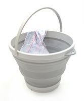 SAMMART Set of 6 Collapsible Plastic Bucket - Foldable Round Tub - Portable Fishing Water Pail - Space Saving Outdoor Waterpot, size 28cm dia (6, Grey)