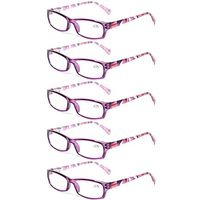 Reading Glasses 5 Pairs Fashion Ladies Readers Spring Hinge with Pattern Print Eyeglasses for Women (5 Pack Purple, 3.5)