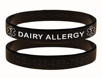 Custom Dairy Allergy ID Bracelet Wristbands - 2 Pack - Black - 6 Inches - Toddler