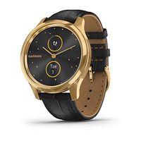 Garmin vívomove Luxe, Hybrid Smartwatch with Real Watch Hands and Hidden Color Touchscreen Displays, Gold with Black Leather Band