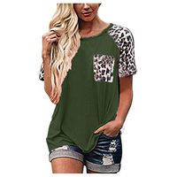Chanyuhui Womens Short Sleeve Tops Crew Neck Casual Leopard Shirts with Pocket Tee Stylish Splicing T-Shirt Blouse Tunic Green