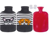 Attmu Classic Rubber Hot Water Bottle 2 Liter with 2 Pack Knit Covers and 1 Bottle Stopper, Red (C-Red)