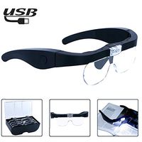 Head Magnifying Glass, USB Charging Hands Free Headband Magnifier with 2 LED Lights for Jewelry Craft Repair Watch Hobby and 4 Detachable Lenses 1.5X, 2.5X, 3.5X, 5X (Upgraded Version)