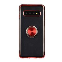 Compatible for Samsung Galaxy S10E Case,Transparent Kickstand Crystal Cover Ultra-Slim Magnetic Car Mount Phone case Clear 360 Rotating Ring Grip Holder Shock-Absorption Bumper Cover (red)