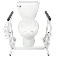 Anqi Stand Alone Toilet Safety Grab Rail Medical Bathroom Safety Assist Frame with Railings Magazine Rack for Elderly, Senior, Handicap ,Disabled - Padded Handrails White