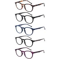 Reading Glasses 5 Pair Stylish Color Retro Round Spring Hinge Readers for Men and Women (5 Pack Mix Color, 1.50)