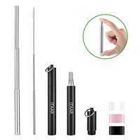 Itaar Telescopic Reusable Metal Straws Collapsible Stainless Steel Drinking Straw Portable Foldable Straw with Travel Case & Cleaning Brush, Black