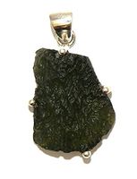 Moldavite Sterling Silver Pendant Raw Rare Natural Crystal MOLDP1801
