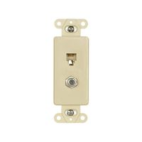 Eaton 3562V Decorator Insert Combination Telephone Jack with 4-Conductors and Type F Coaxial Adapter, Ivory