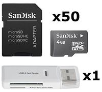 50 Pack - SanDisk 4GB MicroSDHC Memory Card SDSDQAB-004G (Bulk Packaging) LOT of 50 with Sandisk SD Adapter and 1 x USB 3.0 MicoSD & SD Memory Card Reader