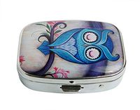 XUTAI Custom Personalized Square Stainless Steel Silver Glass Travel Pill Case Vitamin Decoration Box (Cute Owl)