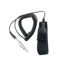 Saim Anti Static Ground Adjustable Elastic Wrist Strap Band Black PC Repair w Alligator Clip