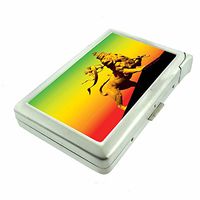 Cigarette Case with Built in Lighter Rasta Jamaica Colors S4 Smoking King Size Cigarettes Silver Metal Wallet 4" X 2.75" RFID Protection Reggae