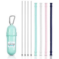 Gerinware Reusable Collapsible Straws Straight 9.8" x 6mm - Perfect Silicone Drinking Straws for smoothies, Juice, Coffee – 4 Pack & 4 Cleaners with Portable Case (Green)