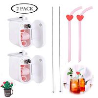 2 Pack Reusable Straw for Kids and Adults Silicone Set with Clip-on Carrier and Cleaning Brush Travel Portable (Pink)