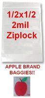 1,000 1/2x1/2 2mil Apple Brand Clear Ziplock Bags .5 1/2 1212 X 1000 Baggies