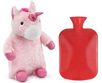HomeTop Premium Classic PVC Hot Water Bottle with Cute Unicorn Cover (2L, Red)
