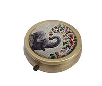 Halulu Elephant and Butterflies Personalized Design Round Pill Case Decorative Metal Medicine Vitamin Organizer Unique Gift