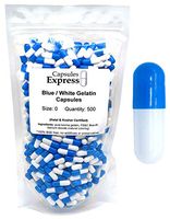 Capsules Express- Size 0 Blue and White Empty Gelatin Capsules 500 Count - Kosher and Halal Certified - Gluten-Free Pure Bovine Gelatin Pill Capsule - DIY Powder Filling
