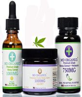 (3 Piece) MD Organics Pure Organic Hemp Oil Set 1000mg Tincture 750mg Softgels 1000mg Salve Balm Pain Stress Relief Mood Sleep Hair Skin Vitamin Omegas Immune Support Lab Tested Inflammation Melatonin