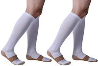 ASRocky Graduated Compression Socks Anti-Fatigue Antimicrobial Calf High Below Knee Mens Womens Sock Leg Foot Ankle Heel Support Pain Relief Stockings Reduce Swelling (2 Pr, XXL, Wht/Cu)