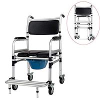 Wheeled Commode Chair for Elderly Disabled Pregnant Women Movable Toilet Height Adjustable with 4 Wheel Brakes