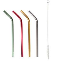 Home-X Multi Color Curved Aluminum Drinking Straws. 4 Pack (Silver, Gold, Red and Green)