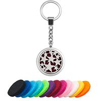 ThirdTimeCharm Aromatherapy Essential Oil Diffuser Locket Keychain Stainless Steel Key Ring Jewelry, 12 Refill Pads (Star)